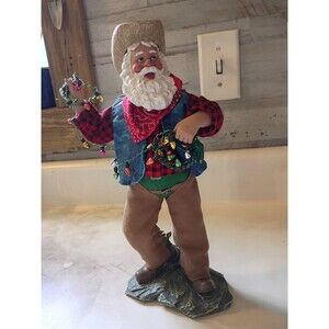 Vintage Clothtique Style Cowboy Santa Figurine, 11”